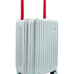 PYB Fashion Pro - Red Square Wide Handle (Extra Space), Cabin Suitcase Trolley Bag, 55 cm, TSA Lock, Noiseless 360 ° Rotating 8 Wheels, Lightweight, Polycarbonate (Sky Blue with Red Handle)