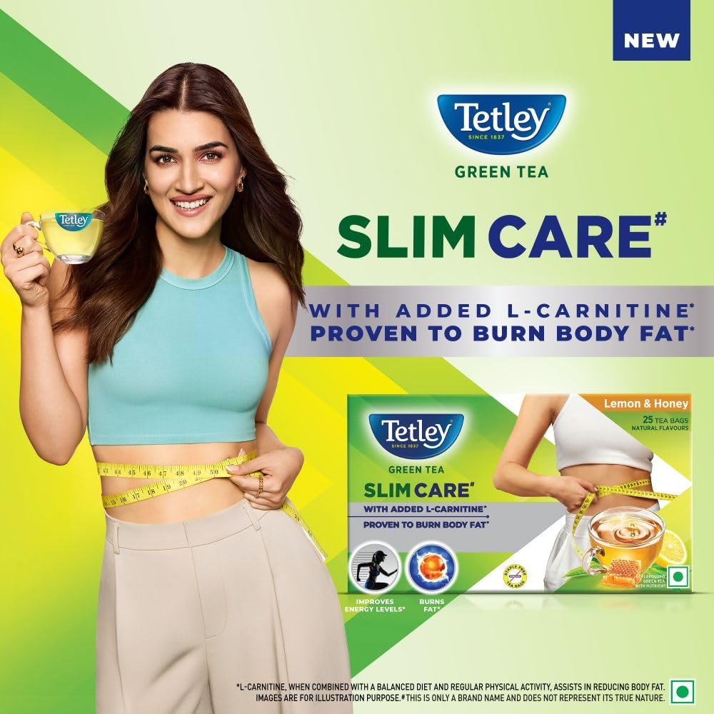 61z1z4kwtrl. sl1000 Tetley Green Tea Slim Care, With Added L-Carnitine, Helps Burn Body Fat, Boosts Energy, Low Calories, Delicious Natural Lemon and Honey Flavours, Makes 25 cups