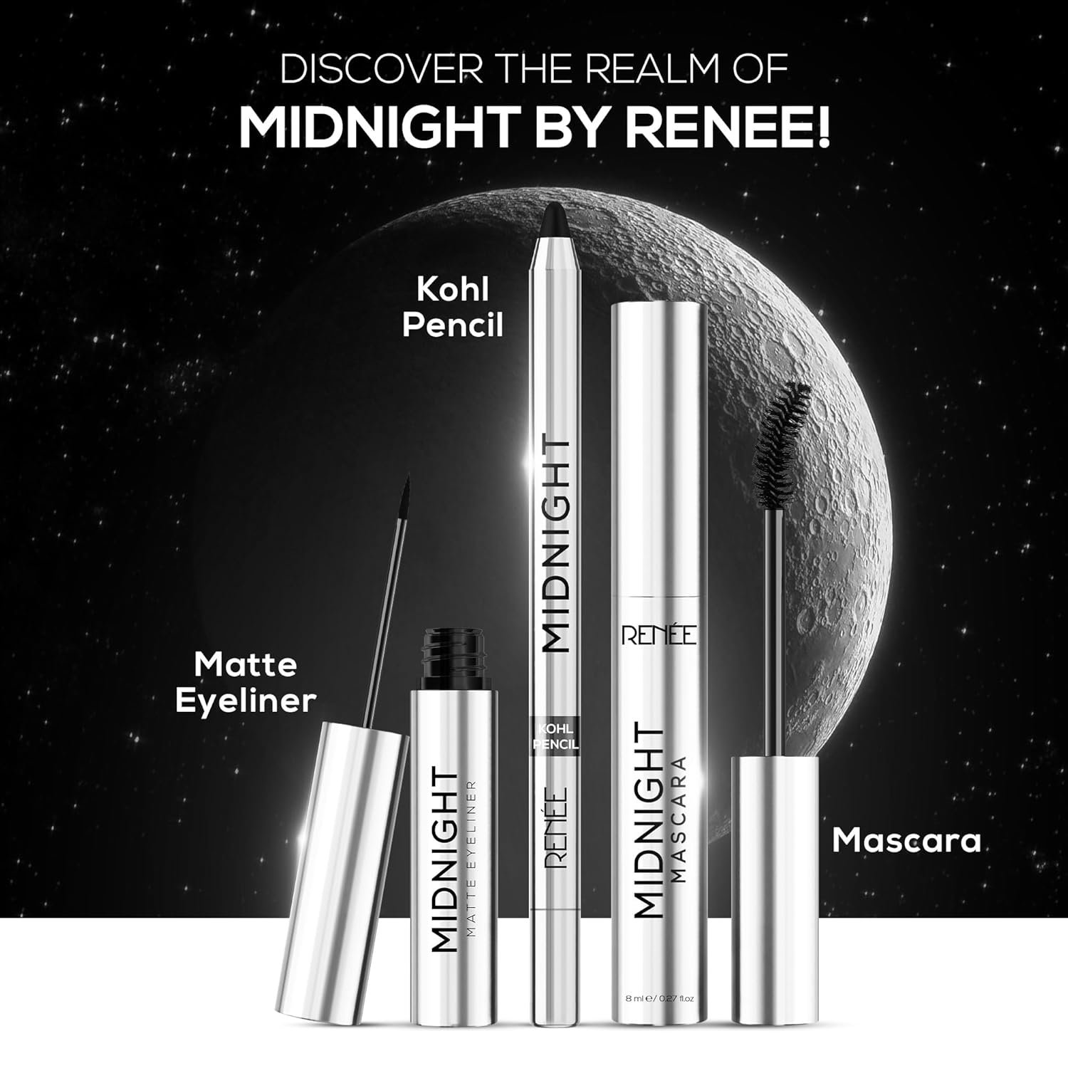 711grdz0tul. sl1500 RENEE Midnight Kohl Kajal Pencil | Waterproof, Smudgeproof With Sharpener | 24 Hours Long Stay | Darkest Black | One Swipe Application | Vitamin E, Olive Oil and Castor Oil | Matte Finish |1.5 Gm