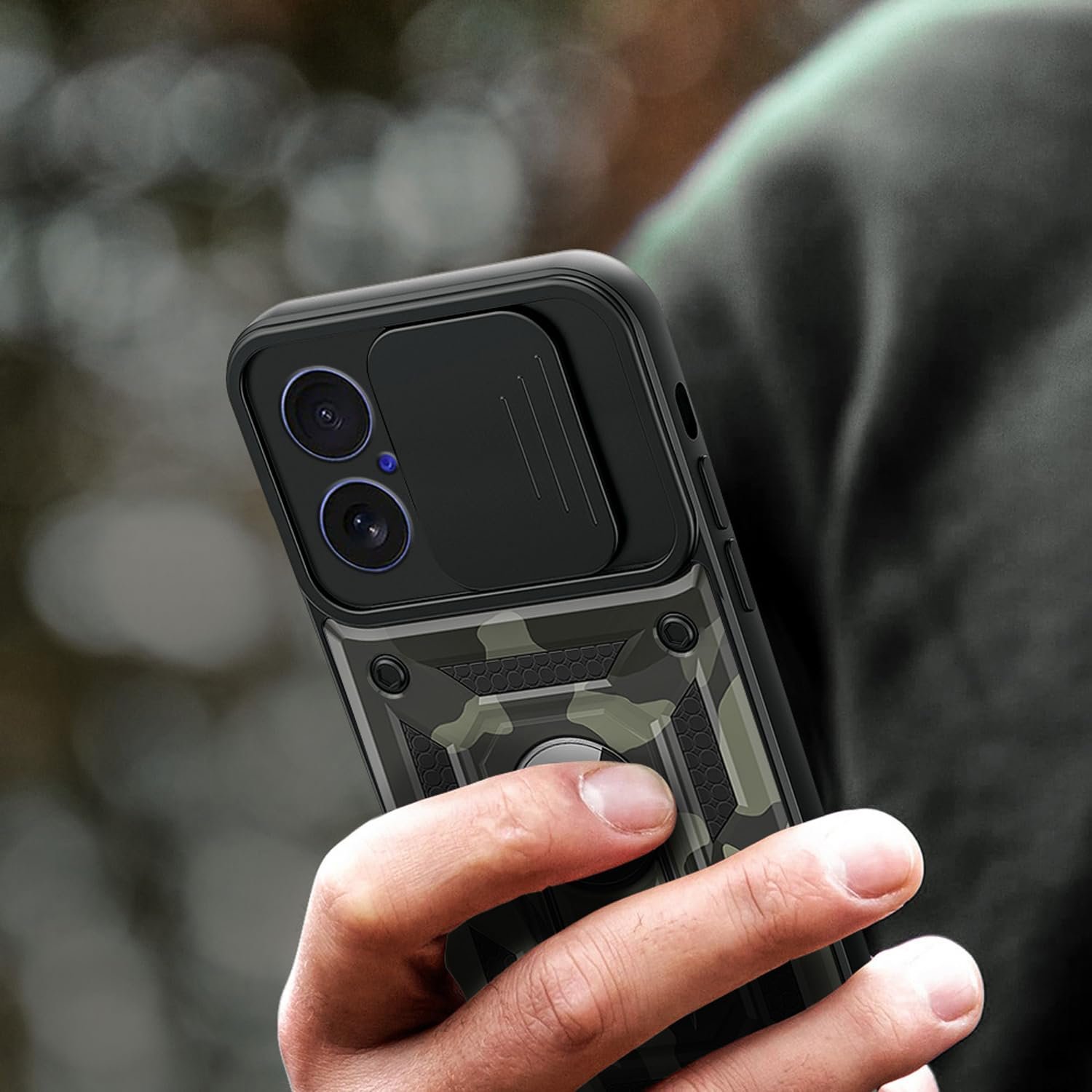 7166ocyjv7l. sl1500 Kapa Tank Back Cover for Apple iPhone 17 | Inbuilt Ring + Slider Shockproof Lens Protection Bumper Back Case (Black)