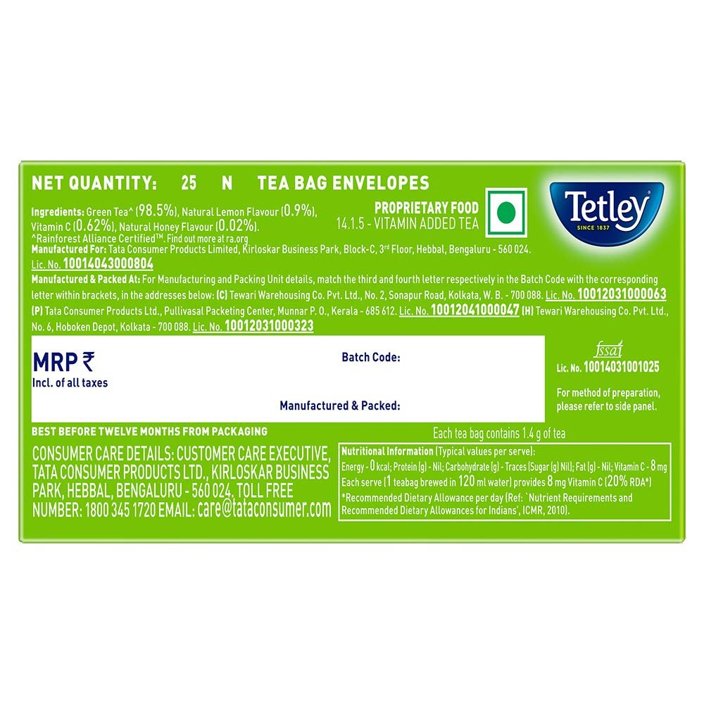 718spb0fpwl. sl1000 Tetley Green Tea, Lemon and Honey, 25 Tea Bags