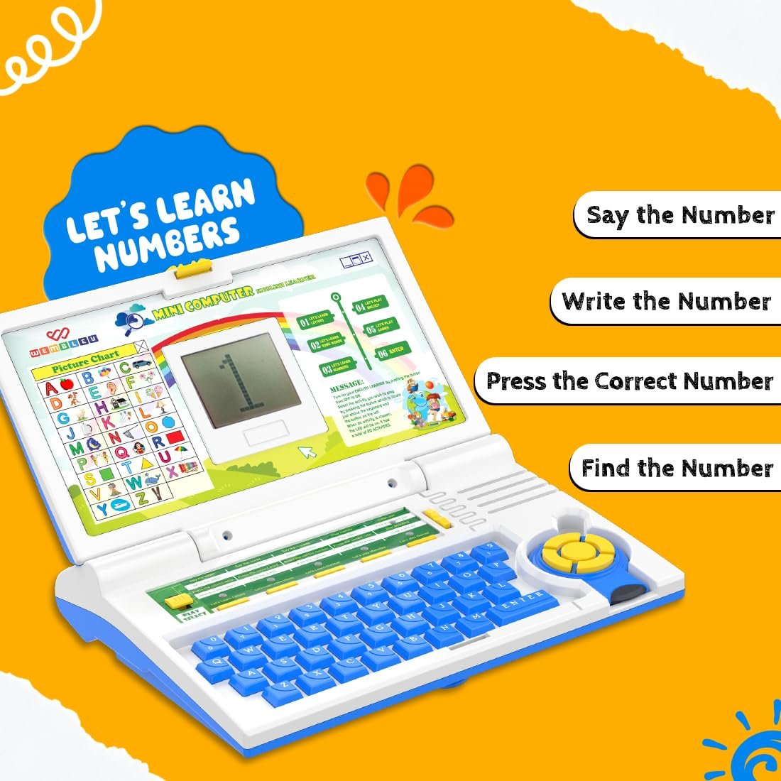 71cxw4xfiml. sl1100 Wembley Educational Kids Laptop Learning Toy for 2-5 Years Boys Girls Computer Toys for 3 Years Fun Activity Learning Alphabet,Letter,Words,Games,Mathematics,Music,Logic Memory Tool – Blue