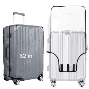 Handcuffs Transparent Luggage Trolley Protective Covers PVC Waterproof Travel Bag Suitcase Cover (32 Inches) (22" X 13.8" X 29.9")