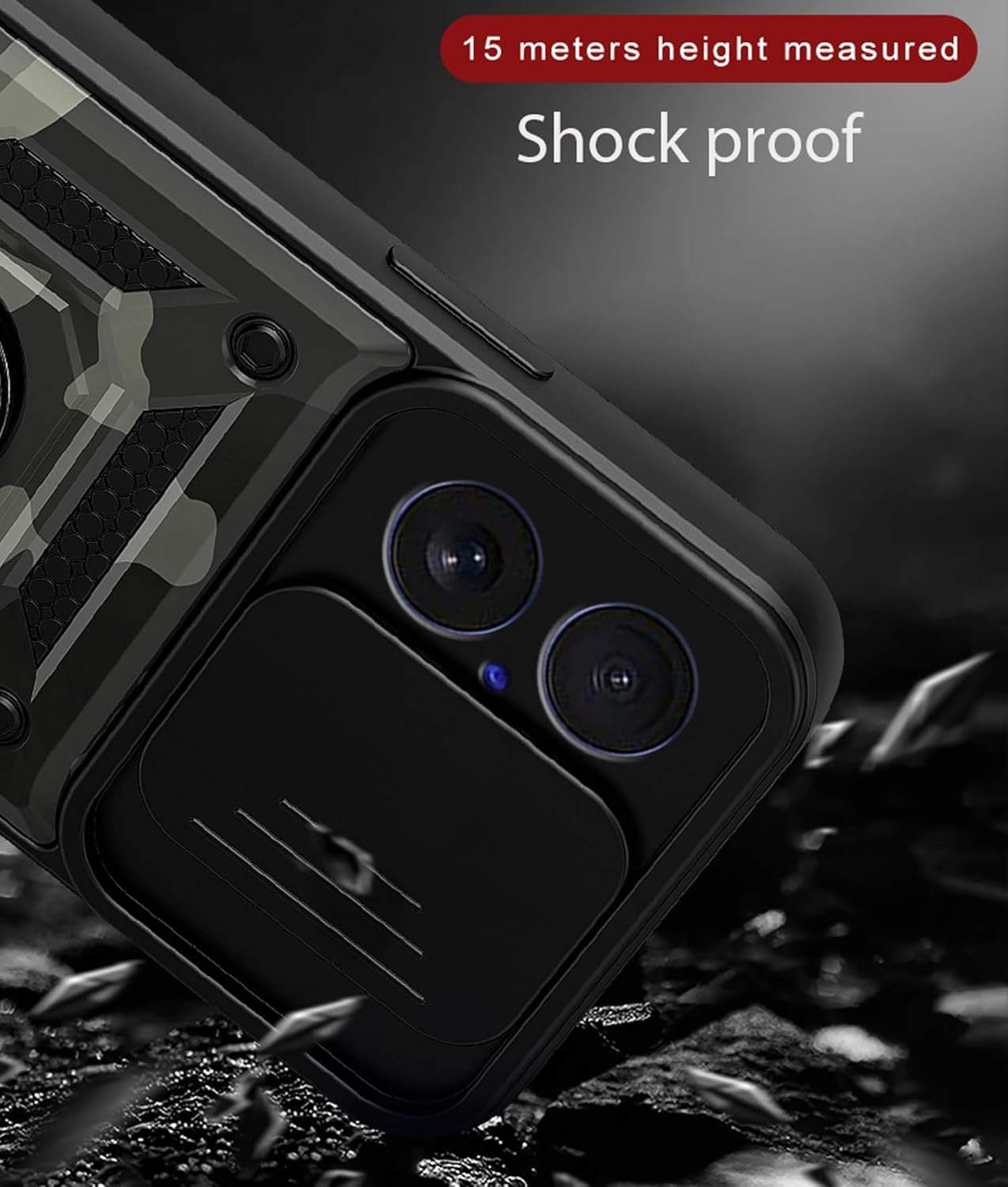 71dos4z5sul. sl1500 Kapa Tank Back Cover for Apple iPhone 17 | Inbuilt Ring + Slider Shockproof Lens Protection Bumper Back Case (Black)