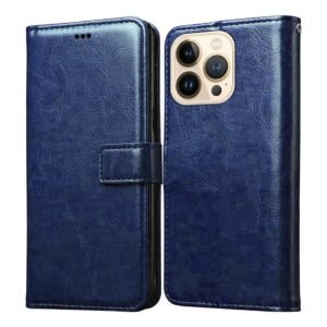 Flip Cover Back Case for Apple iPhone 13 Pro Max | Premium Leather Finish | Inbuilt Pockets & Stand | Flip Cover Back Case for Apple iPhone 13 Pro Max (Blue)