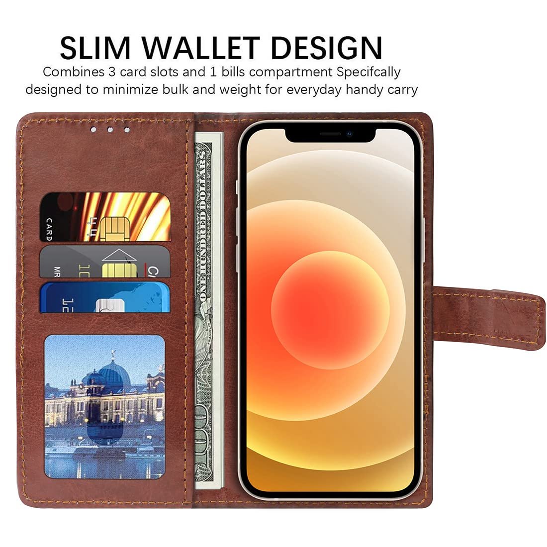 71fast5l3pl. sl1100 Flip Cover Back Case for Apple iPhone 12/12 Pro | Premium Leather Finish | Inbuilt Pockets & Stand | Flip Cover Back Case for Apple iPhone 12/12 Pro (Brown)