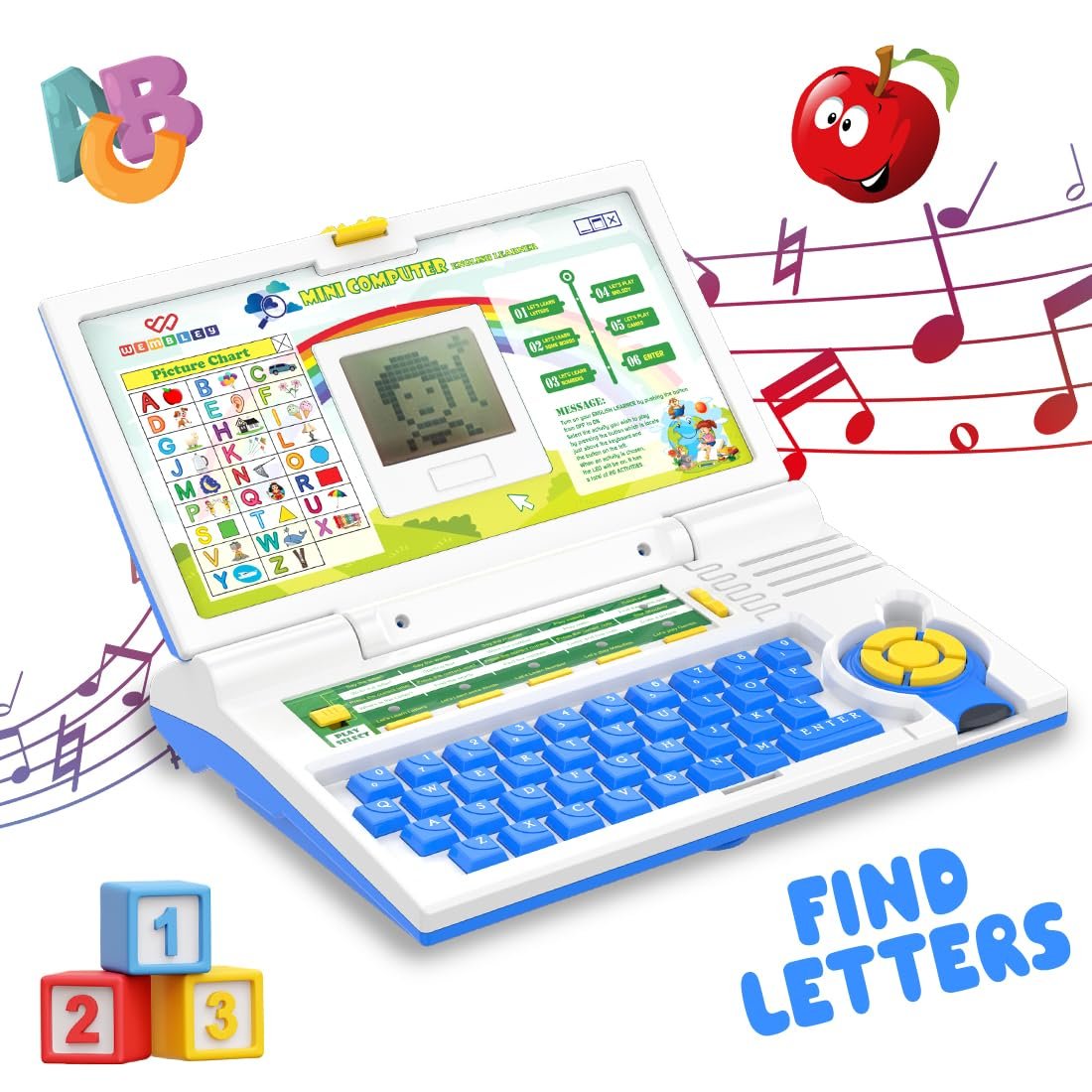 Wembley Educational Kids Laptop Learning Toy for 2-5 Years Boys Girls Computer Toys for 3 Years Fun Activity Learning Alphabet,Letter,Words,Games,Mathematics,Music,Logic Memory Tool - Blue Wembley Educational Kids Laptop Learning Toy for 2-5 Years Boys Girls Computer Toys for 3 Years Fun Activity Learning Alphabet,Letter,Words,Games,Mathematics,Music,Logic Memory Tool - Blue