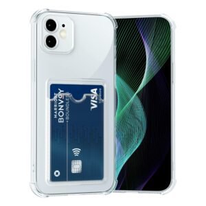 Premium Shockproof Transparent TPU Back Case Cover with Built-in Slim Card Holder Wallet for Apple iPhone 12 - Clear