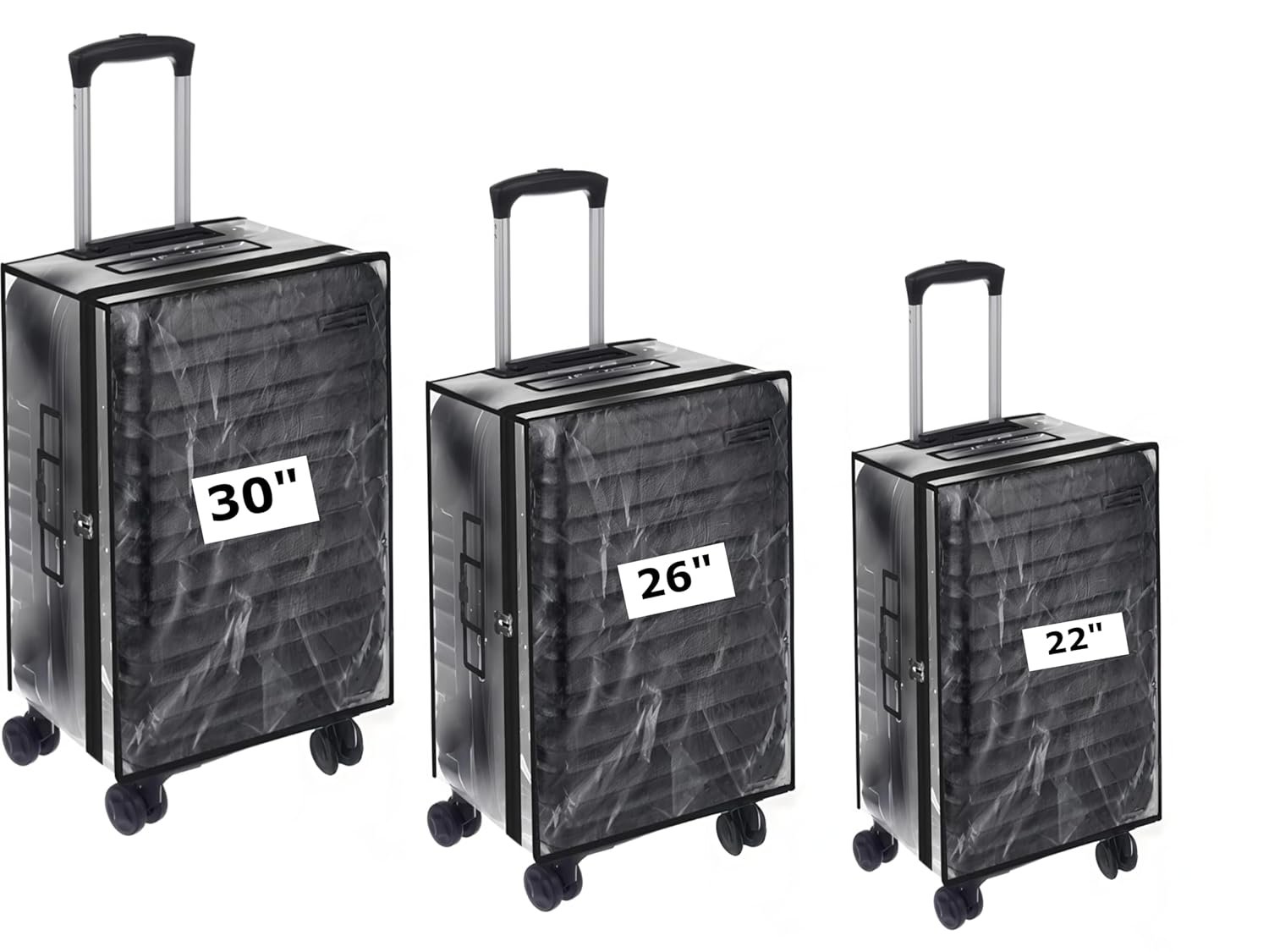CNB Trolley Bag Cover/Suitcase Bag Cover/Waterproof Dustproof Luggage Cover/Zippered Clear PVC Suitcase Covers Protectors, Pack of 3 (Hard Luggage, Sizes 22" 26" 30") CNB Trolley Bag Cover/Suitcase Bag Cover/Waterproof Dustproof Luggage Cover/Zippered Clear PVC Suitcase Covers Protectors, Pack of 3 (Hard Luggage, Sizes 22" 26" 30")