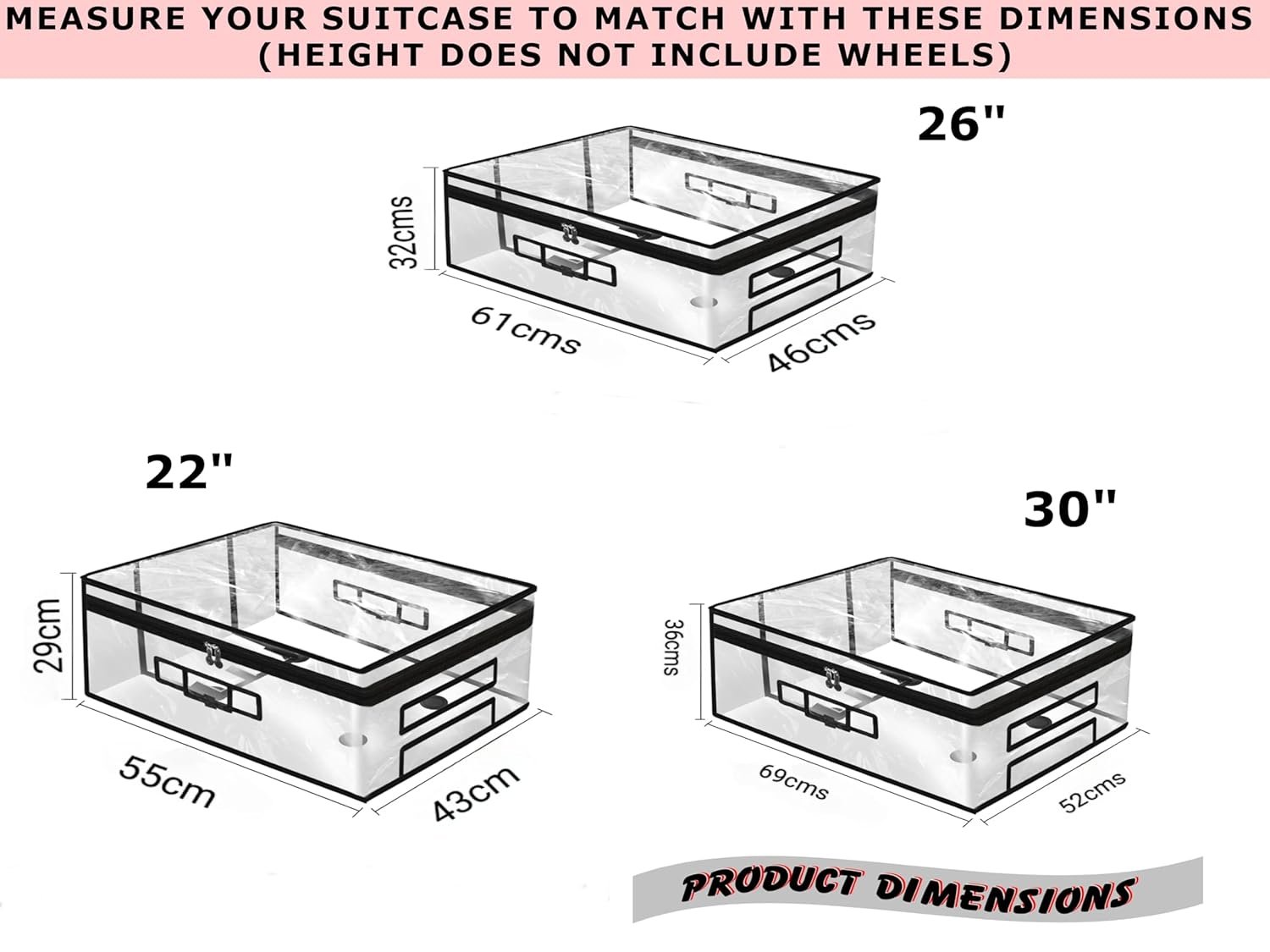 71pwbzp20l. sl1500 CNB Trolley Bag Cover/Suitcase Bag Cover/Waterproof Dustproof Luggage Cover/Zippered Clear PVC Suitcase Covers Protectors, Pack of 3 (Hard Luggage, Sizes 22 26 30)