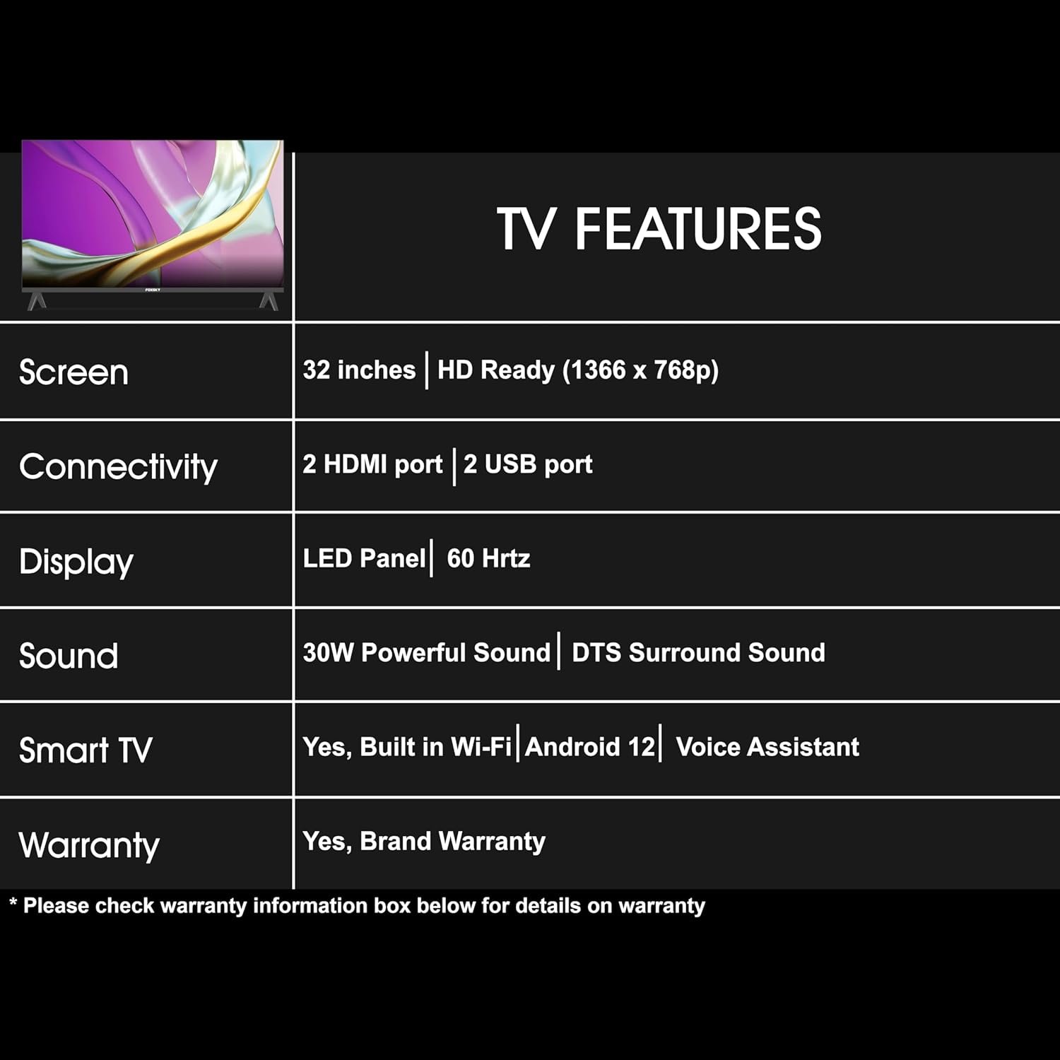 71raherg1fl. sl1500 Foxsky 80 cm (32 inches) HD Ready Smart LED TV 32FS-VS (Black)