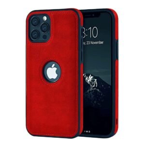 LIRAMARK PU Leather Flexible Back Cover Case Designed for Apple iPhone 12 Pro (Red)