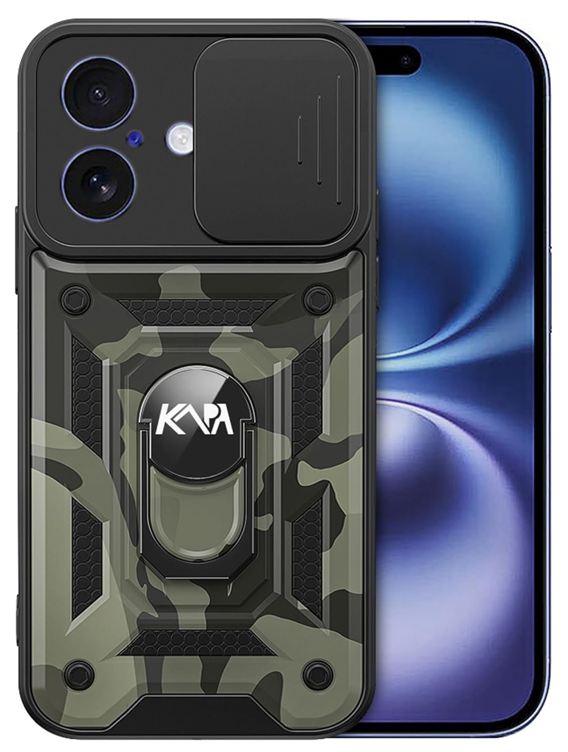 Kapa Tank Back Cover for Apple iPhone 17 | Inbuilt Ring + Slider Shockproof Lens Protection Bumper Back Case (Black) Kapa Tank Back Cover for Apple iPhone 17 | Inbuilt Ring + Slider Shockproof Lens Protection Bumper Back Case (Black)