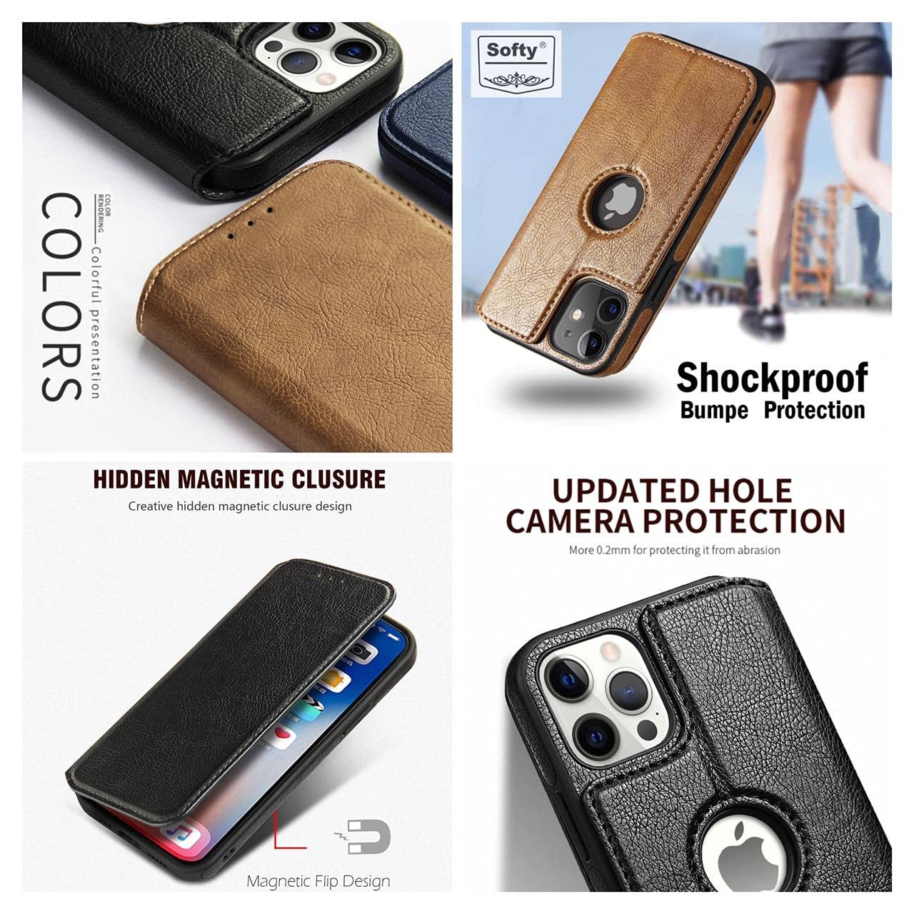 71zspwubzgs. sl1280 SOFTY Scott Series Leather Finish Magnetic Flip Cover for Apple iPhone 17 Pro Max 6.9 Slim 360* Protection Case, Wireless Charging Supported & Card Slot (Brown)