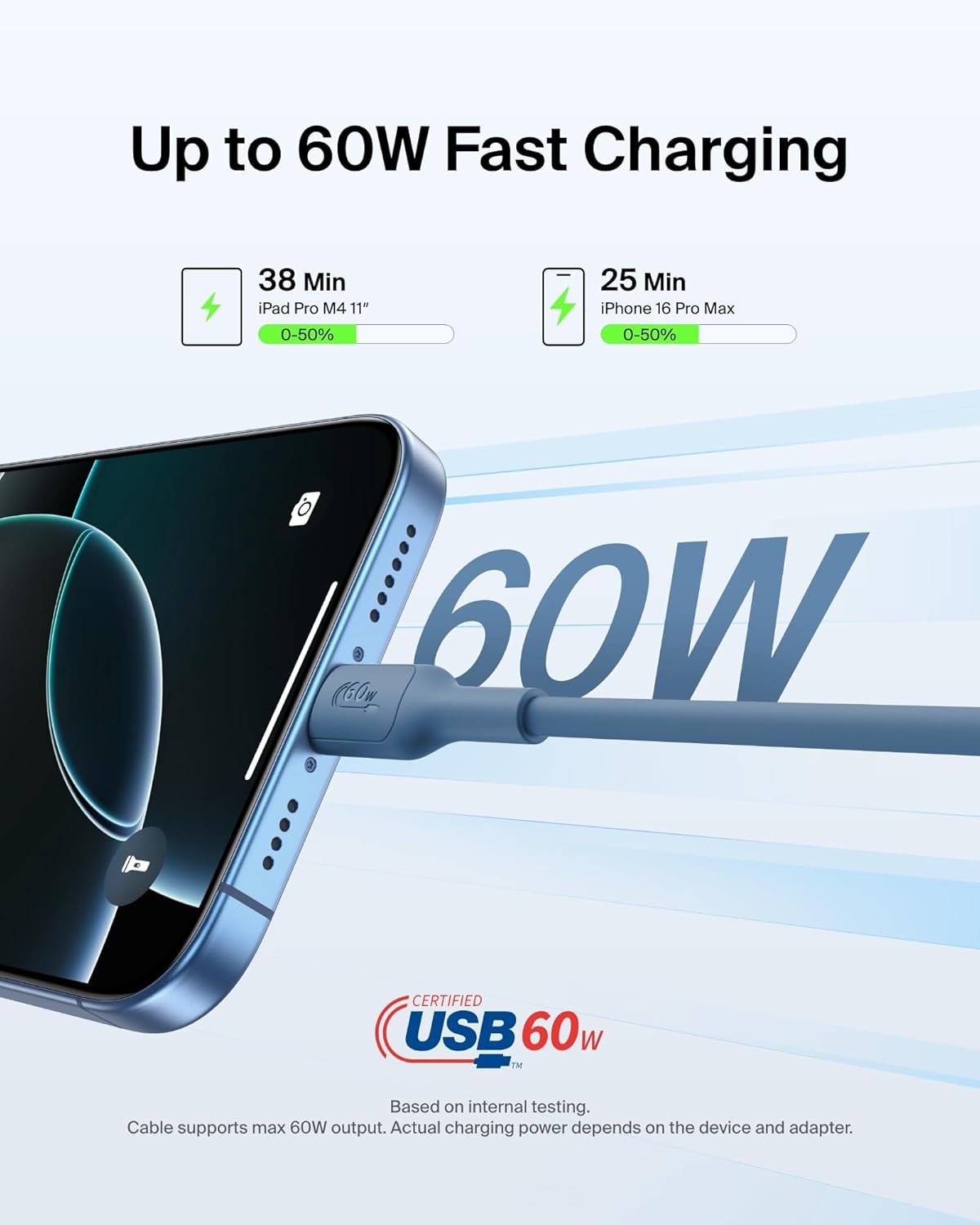 71c1thoprwl. sl1500 Belkin Apple Certified USB-C to USB-C Cable 1 Meter, 60W – Soft, Flexible Fast Charging Cable, Type C Charging Cable for iPhone 17, Air, Pro, Pro Max, Galaxy S25, Pixel 9, MacBook, iPad Pro | Blue