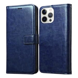 Amazon Brand - Solimo Flip Leather Mobile Cover (Soft & Flexible Back case) for Apple iPhone 12 Pro Max (Blue)