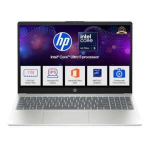 HP 15, Intel Core Ultra 5 125H (16GB DDR5, 1TB SSD) FHD, IPS, 15.6''/39.6cm, Win11, M365 Basic(1yr)*Office24, Silver, 1.65kg, fd1354TU, Intel Arc Graphics, FHD Camera w/Shutter, AI Powered Laptop