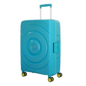 American Tourister Polycarbonate Material Circurity Max 77 cm Small Hardside Cabin Suitcase with Xtrasecu 3-Point Locking System & Double Spinner 8 Wheels for Unisex - Scuba Blue
