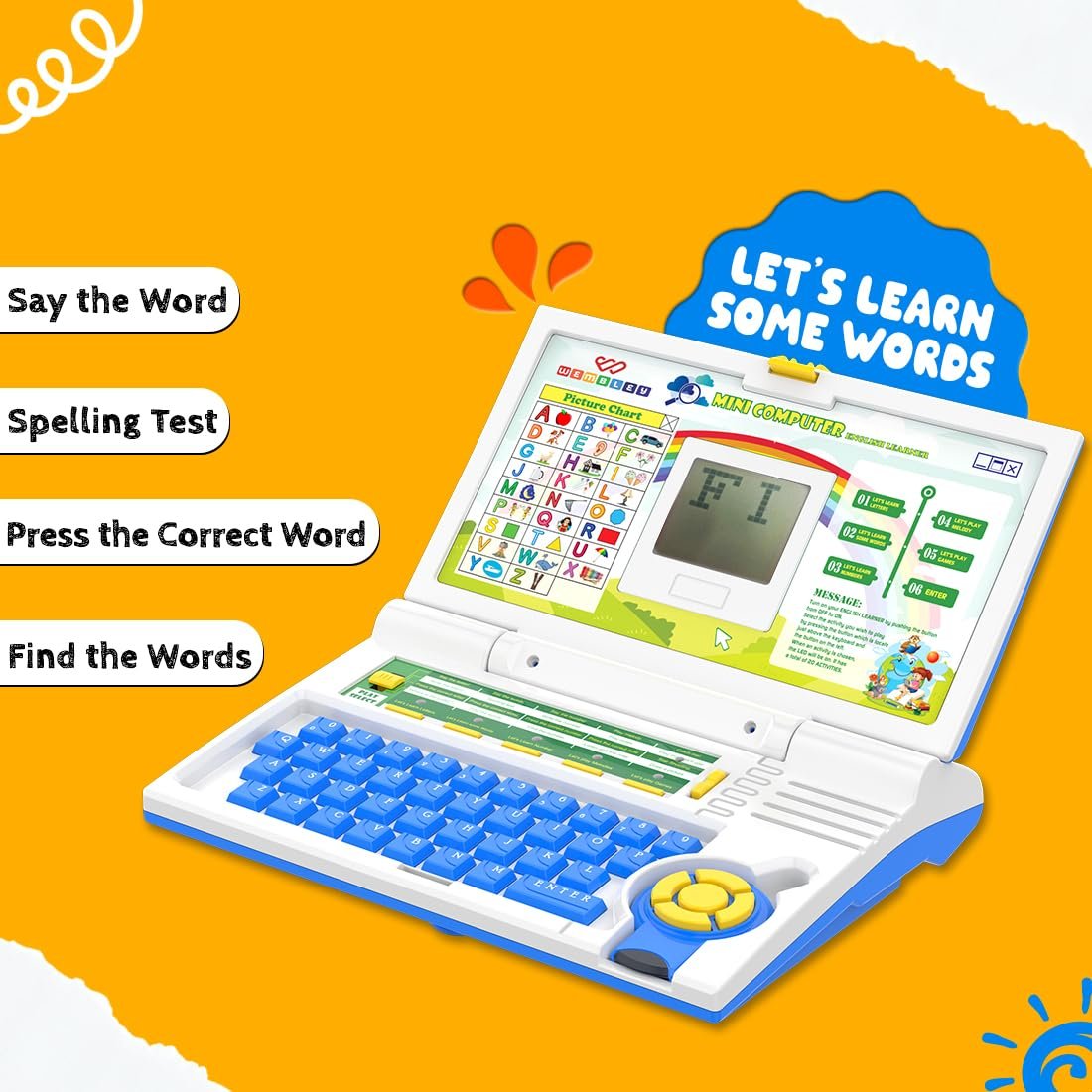 71jckqivhhl. sl1100 Wembley Educational Kids Laptop Learning Toy for 2-5 Years Boys Girls Computer Toys for 3 Years Fun Activity Learning Alphabet,Letter,Words,Games,Mathematics,Music,Logic Memory Tool – Blue