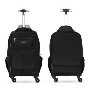 NOVEX Turtle Laptop Trolley Backpack for Travel | 4 Wheel Spinner Soft Case Luggage Bag with 1 Spacious Compartment & 6 Pockets | Durable Roller Backpack for Men & Women - Black