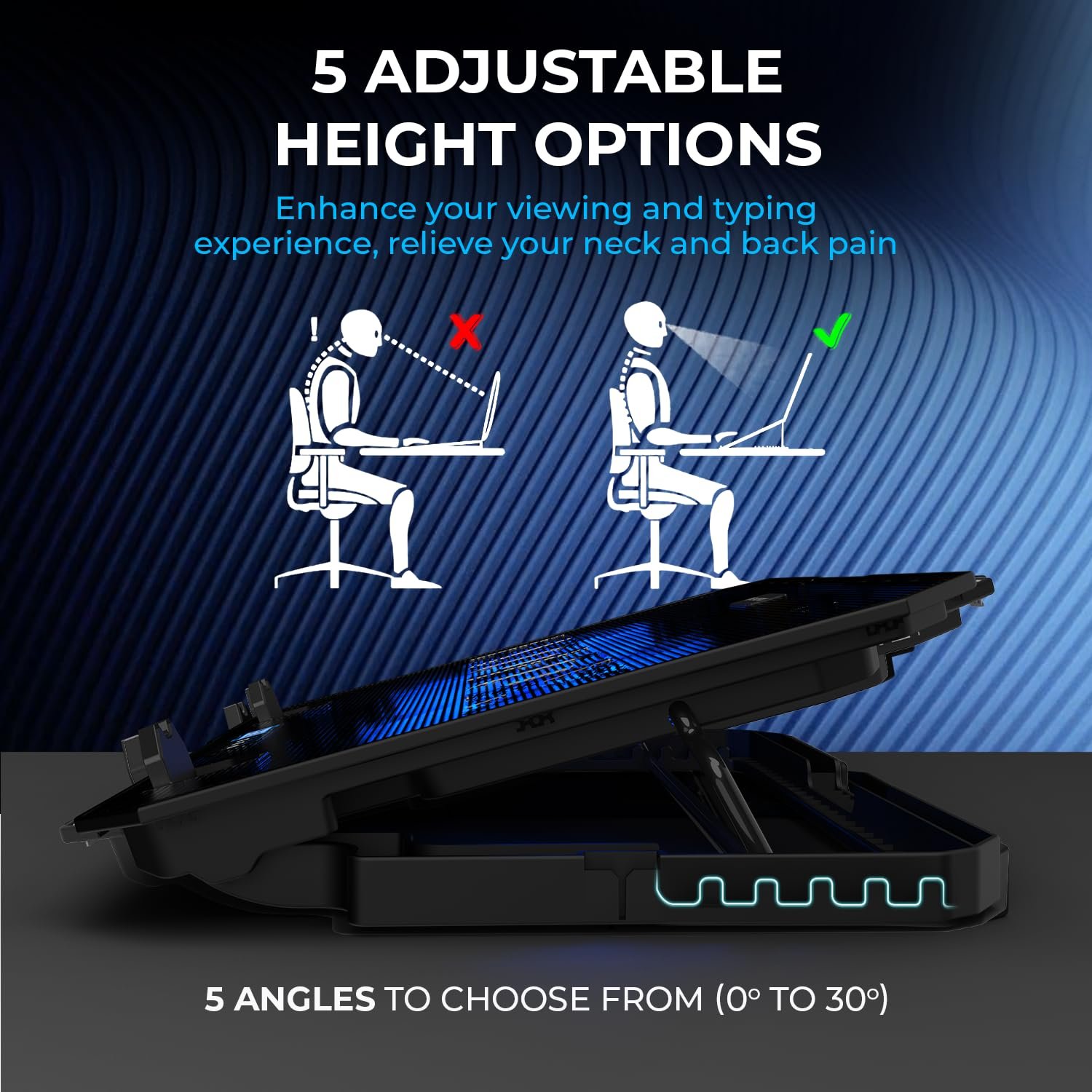 71nrxwohnl. sl1500 EvoFox Frost Plus Laptop Cooling Pad | Laptop Cooler Pad with Dual Fans, Blue LED Backlight, Iron Mesh Design, LCD Display, Adjustable Stand, Ultra-Quiet Dual USB Cooling Pad (Black)