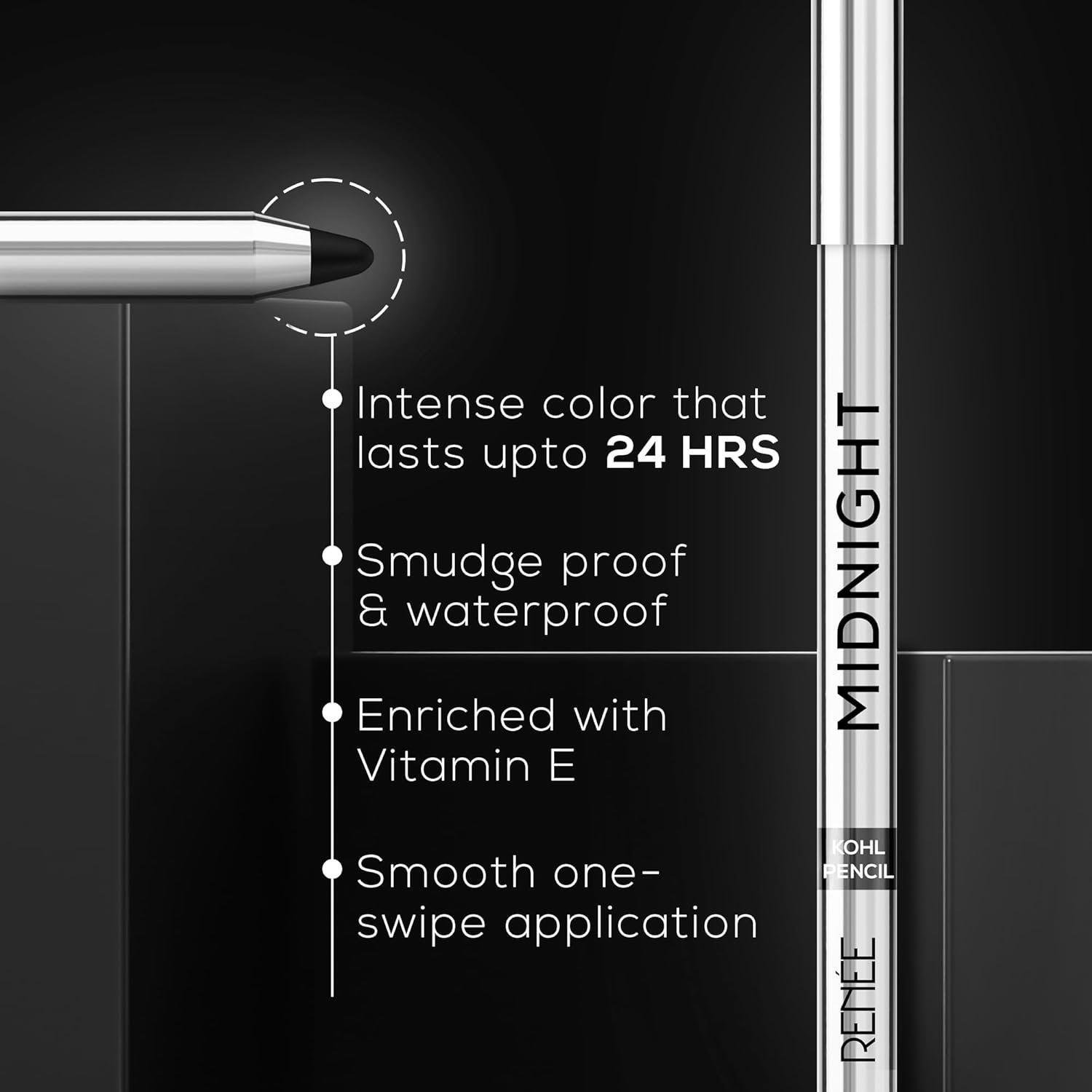 71t16kciwl. sl1500 RENEE Midnight Kohl Kajal Pencil | Waterproof, Smudgeproof With Sharpener | 24 Hours Long Stay | Darkest Black | One Swipe Application | Vitamin E, Olive Oil and Castor Oil | Matte Finish |1.5 Gm