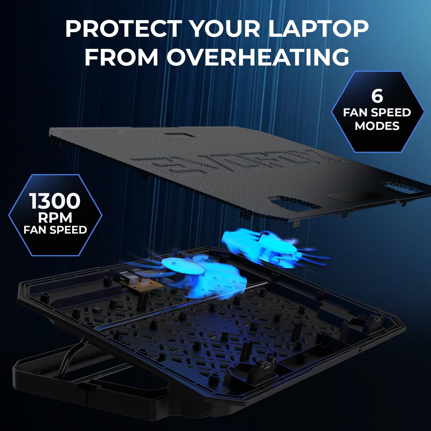 71v5c96qtwl. sl1500 EvoFox Frost Plus Laptop Cooling Pad | Laptop Cooler Pad with Dual Fans, Blue LED Backlight, Iron Mesh Design, LCD Display, Adjustable Stand, Ultra-Quiet Dual USB Cooling Pad (Black)