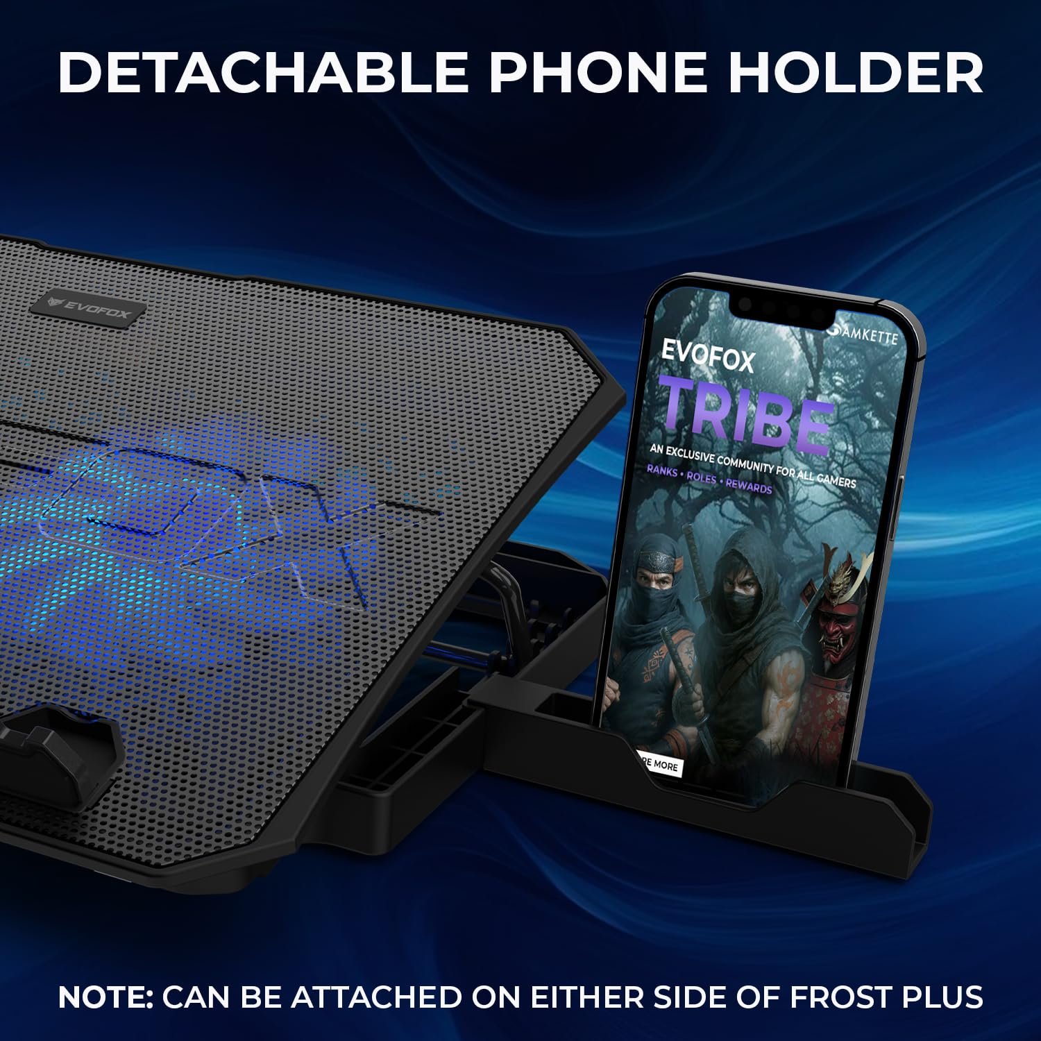 71wkzmmg4zl. sl1500 EvoFox Frost Plus Laptop Cooling Pad | Laptop Cooler Pad with Dual Fans, Blue LED Backlight, Iron Mesh Design, LCD Display, Adjustable Stand, Ultra-Quiet Dual USB Cooling Pad (Black)