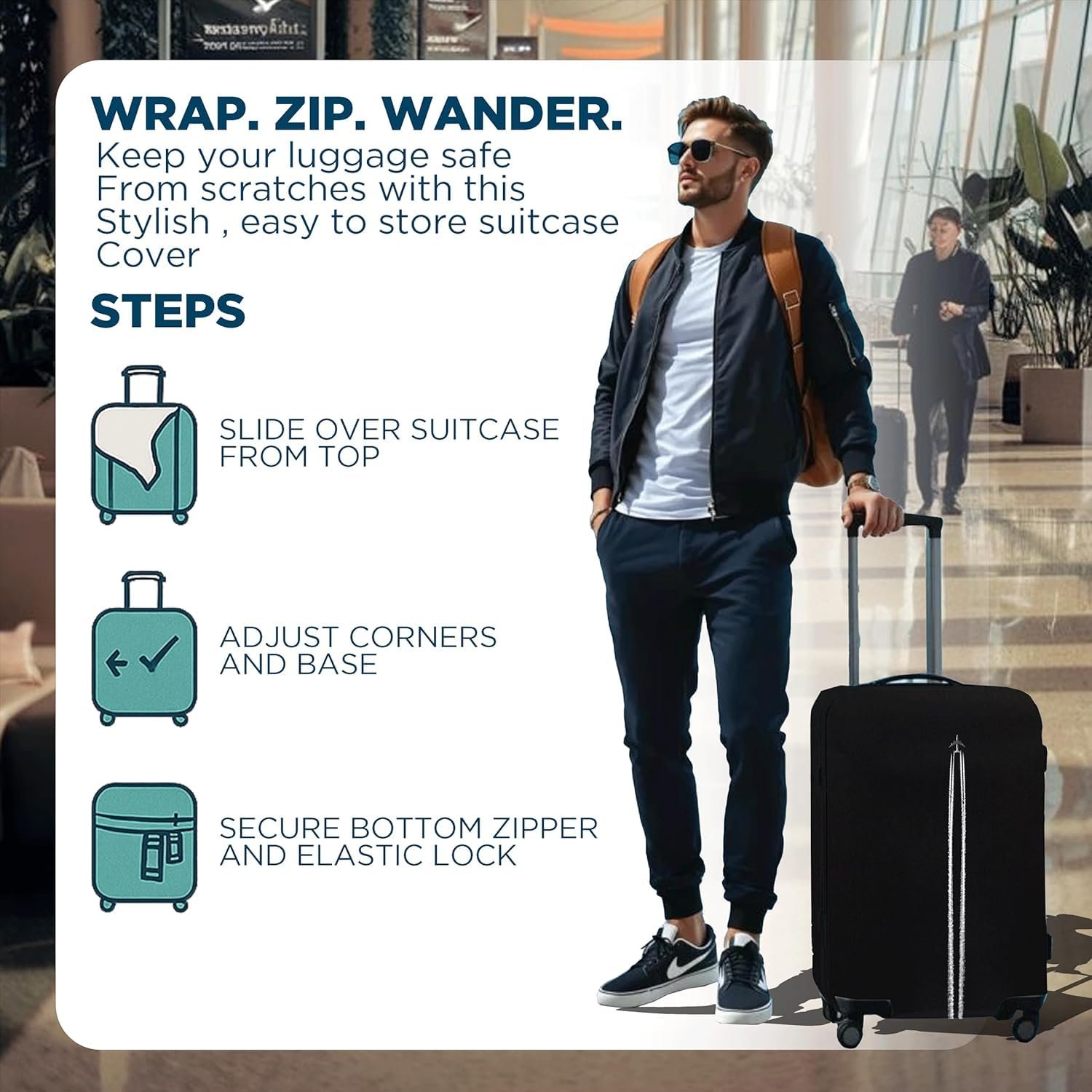 71zqc8upwjl. sl1500 WanderWraps Spendex Polyester Protective Luggage Cover | Hard Luggage Trolley Bag Cover | Washable | Dust Proof | Stretchable | M – 24 inch | Skytrail||