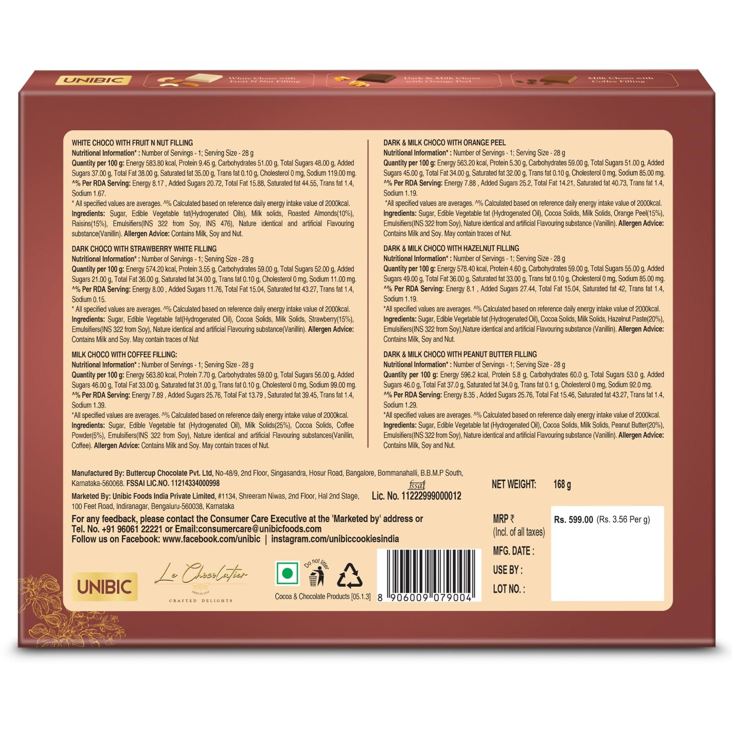 81b777ezl. sl1500 Unibic Le Chocolatier|Assorted Chocolates|Chocolate Gift Pack,168 Gram