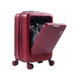 PYB Desert - Cabin Suitcase Trolley Bag, 55 cm, Laptop Compartment, USB Charging Port, TSA Lock, Noiseless 360 ° Rotating 8 Spinner Wheels, Lightweight, Polycarbonate (Maroon Red), Cabin 20 inch