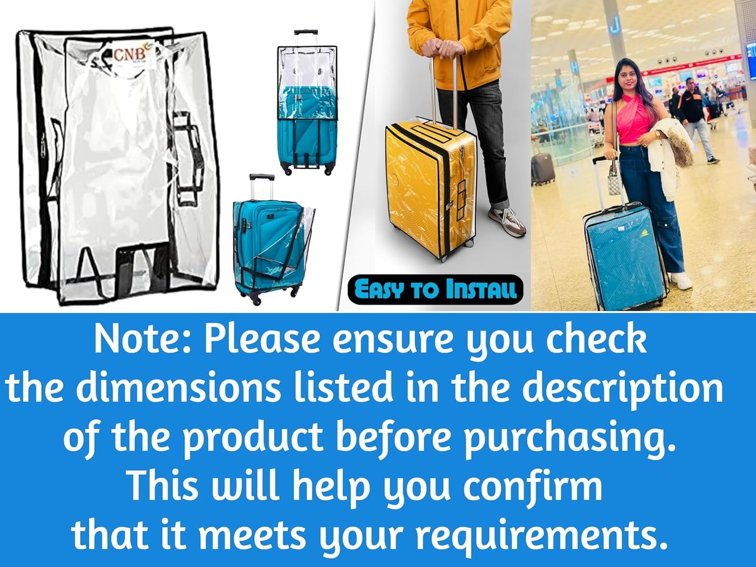 81vxt1xlqzl. sl1500 CNB Trolley Bag Cover/Suitcase Bag Cover/Waterproof Dustproof Luggage Cover/Zippered Clear PVC Suitcase Covers Protectors, Pack of 3 (Hard Luggage, Sizes 22 26 30)