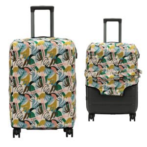 BIGWING Protective Cover in Polyester Fabric with Botanical Print for | 65 cm 24 inch Medium Size | Hard Luggage Trolley Bag Cover (Fits Only On Fiber - Plastic Trolley Bag)