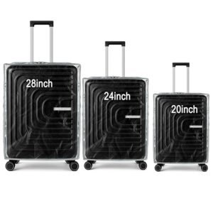 Storite Set of 3 Trolley Bag Cover, Suitcase Cover Transparent PVC with Zipper Dustproof Waterproof Good Velcro & Anti-Scratch Protected Trolley Cover for Suitcase