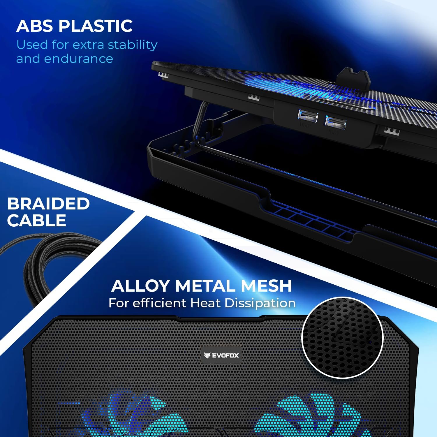 81zfrcefihl. sl1500 EvoFox Frost Plus Laptop Cooling Pad | Laptop Cooler Pad with Dual Fans, Blue LED Backlight, Iron Mesh Design, LCD Display, Adjustable Stand, Ultra-Quiet Dual USB Cooling Pad (Black)