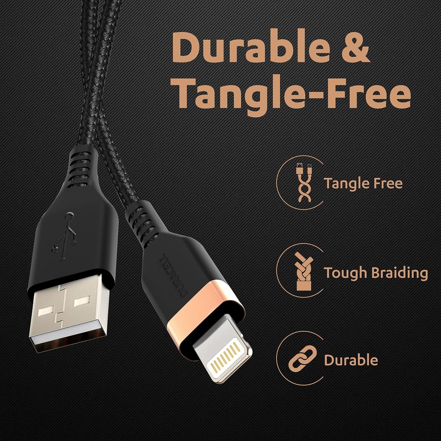 91ch2xsqxxl. sl1500 Duracell USB Lightning Apple Certified (Mfi) Braided Sync & Charge Cable For Iphone, Ipad And Ipod. Fast Charging Lightning Cable, 3.9 Feet (1.2M) – Black
