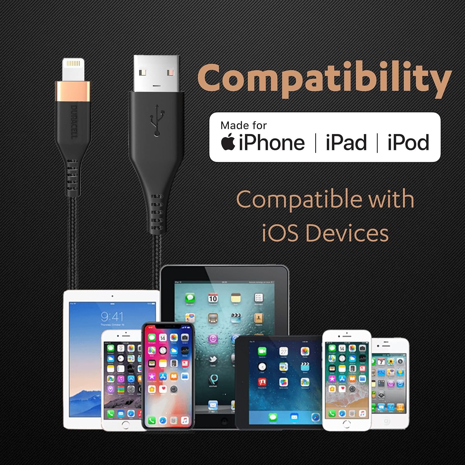 91s20ndawal. sl1500 Duracell USB Lightning Apple Certified (Mfi) Braided Sync & Charge Cable For Iphone, Ipad And Ipod. Fast Charging Lightning Cable, 3.9 Feet (1.2M) – Black