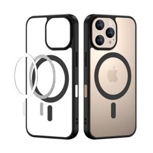 TOUCCH iPhone 16 pro Magnetic Transparent Case | Shock Proof Design & Camera Protection | Magsafe Wireless Charging case for Apple iPhone 16 pro | Sleek Hard Crystal Cover - Black (Back)