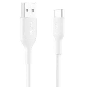 Belkin Eco Braided USB-A to USB-C Cable (1 Meter, 15W) - Soft, Flexible Fast-Charging Cable, Type C Charger Cord for iPhone 16 & 15 Series, Galaxy S25, Pixel 9, iPad Pro, & More - White (USB 2.0)