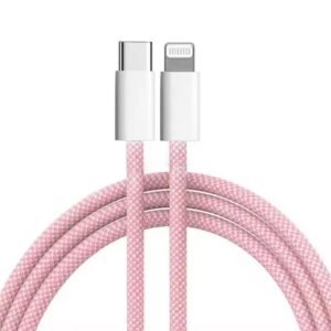 Punnkk Braided USB-C to Lightning Fast Charging Cable Compatible for iPhone 14, 13, 12,11, X, 8, 7, 6, 5, iPad Air, Pro, Mini, iPad Pink Color