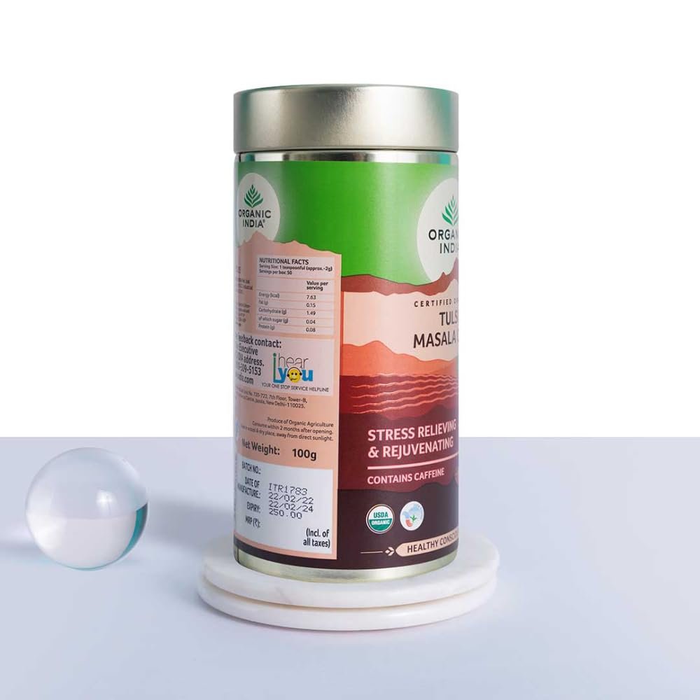 515b0gmnusl. sl1000 A TATA Product – Organic India Tulsi Assam Masala Chai Powder, 100 Gm Tin