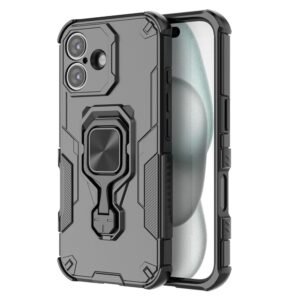 Amazon Brand-Solimo Armor Case for Apple iPhone 17 Defender Case | Rotating Ring Holder & Kickstand in-Built | Military Grade Armor | 360 Degree Protection Back Cover for Apple iPhone 17 (Black)