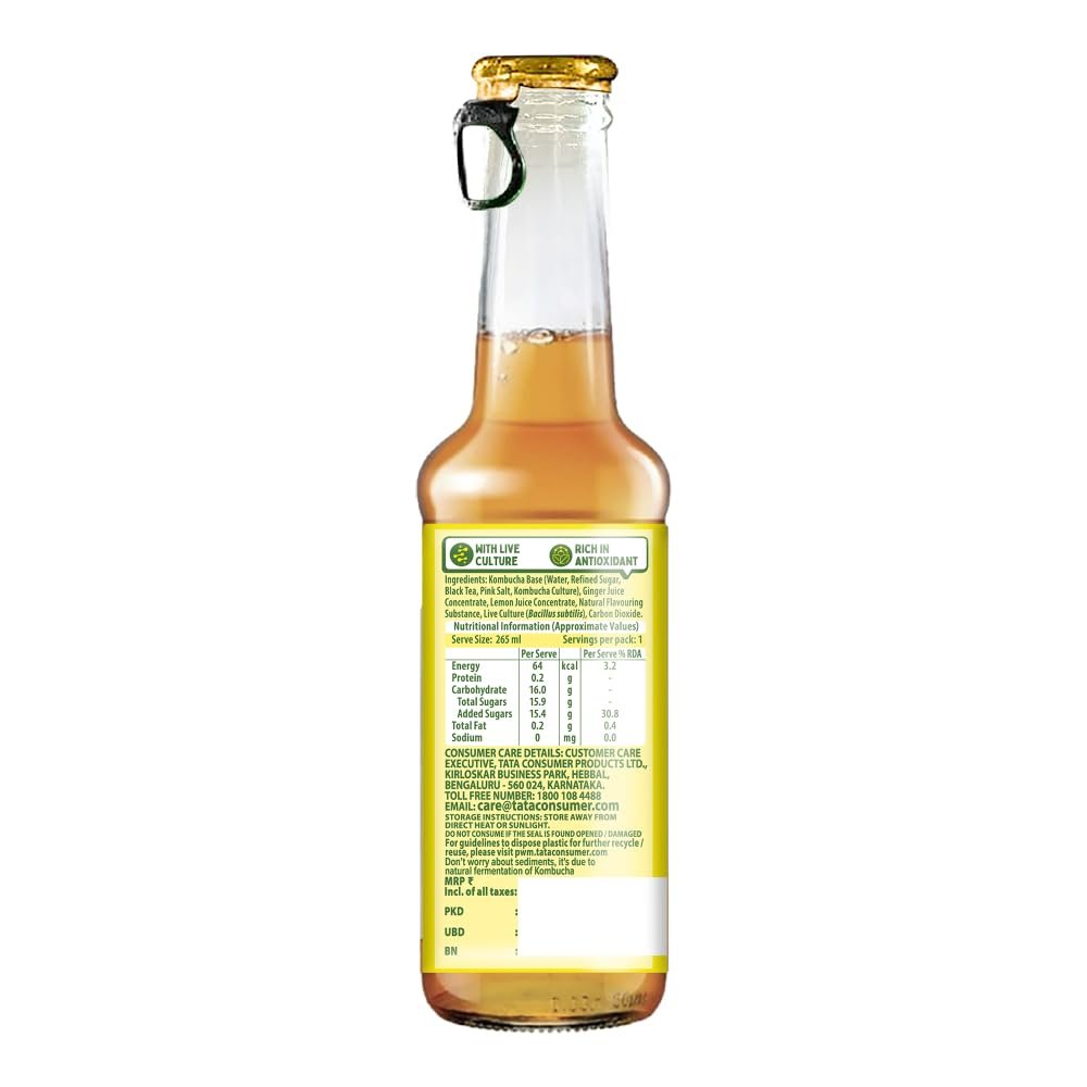 51aupi3cp6l. sl1000 Tetley Kombucha Ginger Lemon, Fermented Tea, With Live Culture, Rich in Antioxidants, 265ml