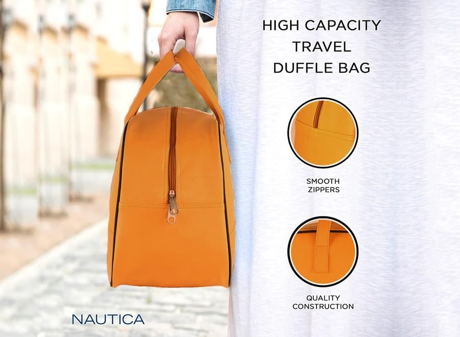 51co7j9tfl Nautica Duffle Bag for Travel|Stylish Leatherette Cabin Luggage| Compact and Comfortable for Travelling|for Weekend Trip & Gym Duffle Bag |Suitable for Men and Women, 25 L, Tan