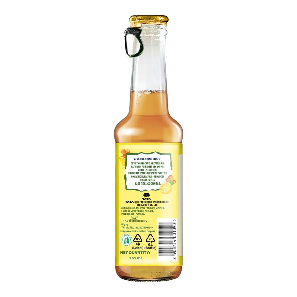 51hoqq 6eyl. sl1000 Tetley Kombucha Ginger Lemon, Fermented Tea, With Live Culture, Rich in Antioxidants, 265ml