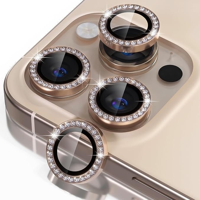 51hsgmob2l Amazon Brand – Solimo Camera Glass Lens Protector Ring For Apple iphone 16 Pro Case Friendly with Edge to Edge Coverage and Easy Installation (Titanium Desert Diamond)