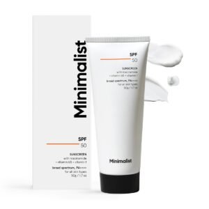 Minimalist Cream Sunscreen SPF 50 Lightweight With Multi-Vitamins, No White Cast, Broad Spectrum PA ++++ Acne Safe For Unisex, 50g