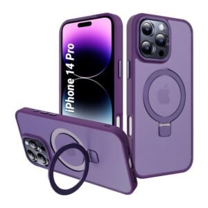 AIBEX Back Cover for Apple iPhone 14 Pro with OStand Ring Kickstand| Mag-Saf Compatible Magnetic Metal Alloy Ring| Wireless Charging |Slim Thin Scratch Resistant Armor|Shockproof Protective - Purple