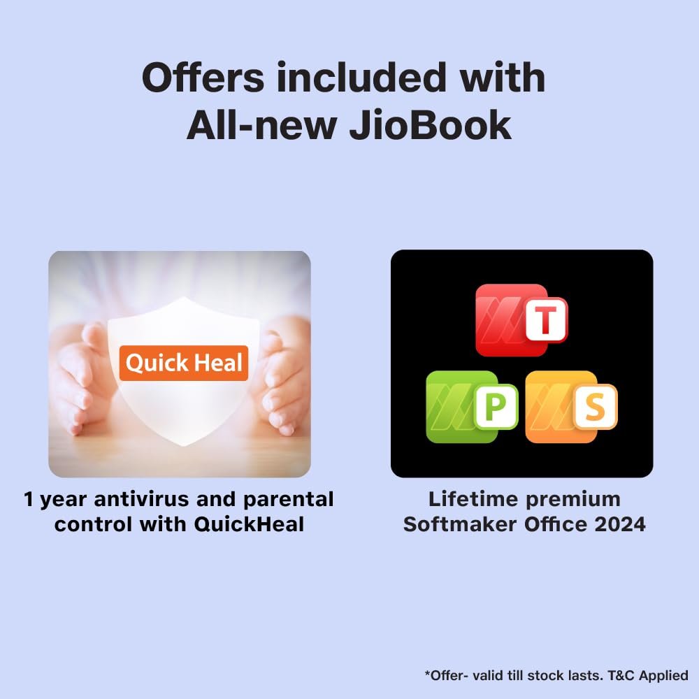 51vrjfxkmdl. sl1000 1768185362 1367 (Refurbished) JioBook 11 with Lifetime Office | Android 4G Laptop Mediatek 8788 (JioOS) | Octa-core | 4GB RAM | 64 eMMC Storage | Thin and Light Laptop (11.6 inch, 990 Grams) | Dual Band WiFi + SIM | Blue