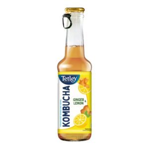 Tetley Kombucha Ginger Lemon, Fermented Tea, With Live Culture, Rich in Antioxidants, 265ml